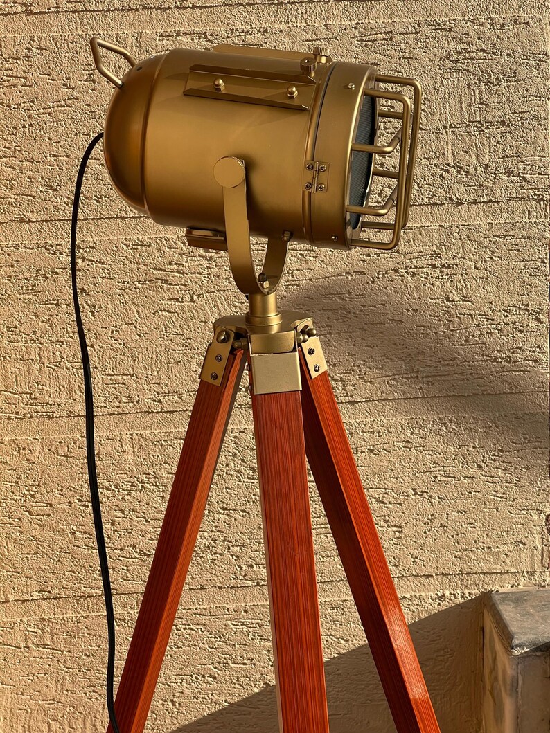 Antique Finish Spotlight on Reddish Wooden Tripod view 11