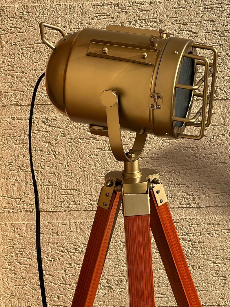 Antique Finish Spotlight on Reddish Wooden Tripod view 12