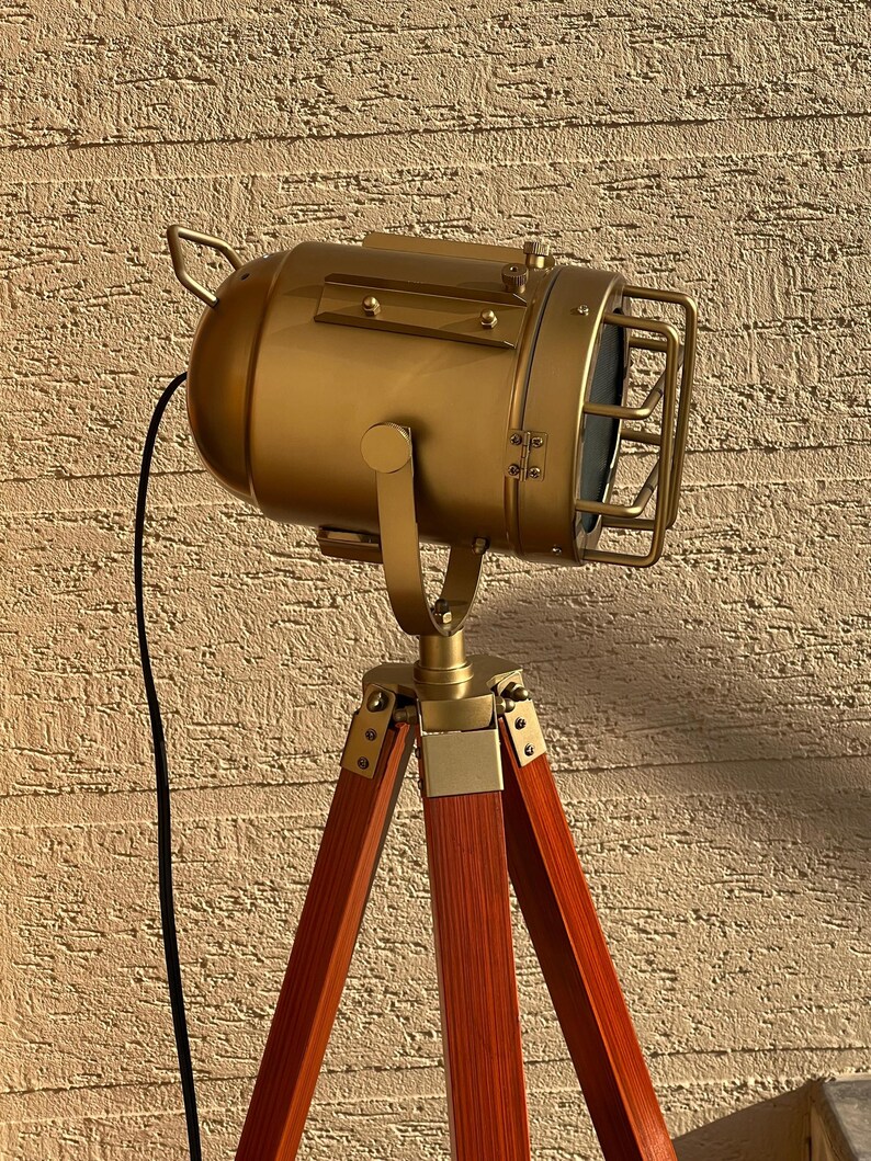Antique Finish Spotlight on Reddish Wooden Tripod view 14