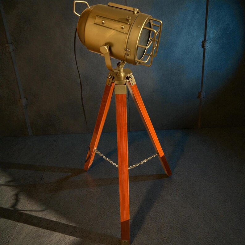 Antique Finish Spotlight on Reddish Wooden Tripod view 16