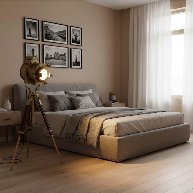 Antique Finish Spotlight on Wooden Tripod view 2