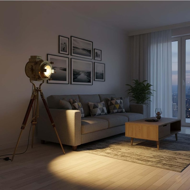Antique Finish Spotlight on Wooden Tripod view 3
