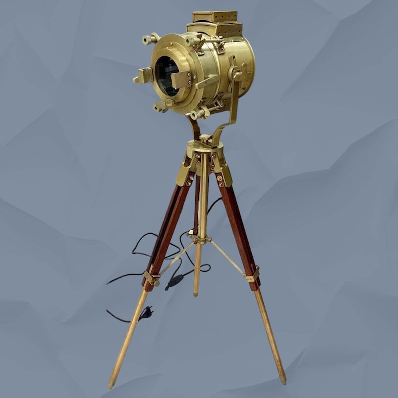 Antique Finish Spotlight on Wooden Tripod view 9