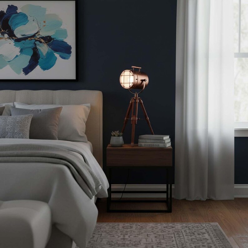 Copper Spotlight on Wooden Tripod view 9