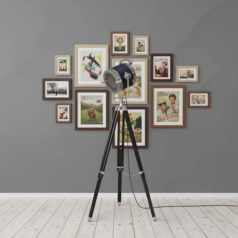 Chrome Spotlight on Black Wooden Tripod view 6