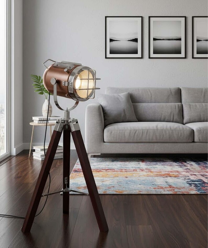 Copper Spotlight on Black Wooden Tripod view 3
