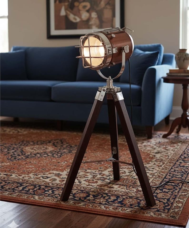 Copper Spotlight on Black Wooden Tripod view 8