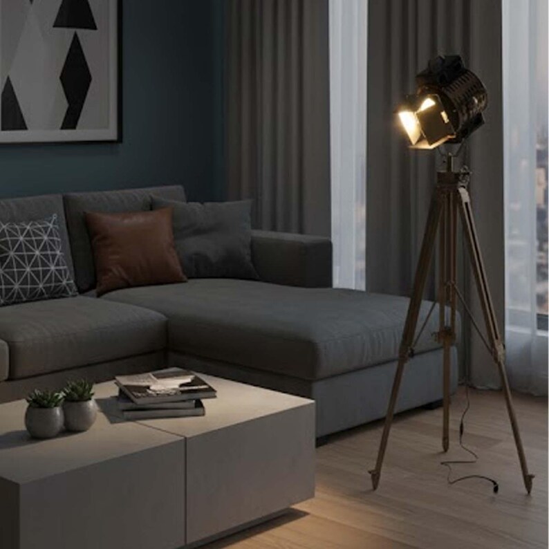 Antique Finish Spotlight on Wooden Tripod view 4