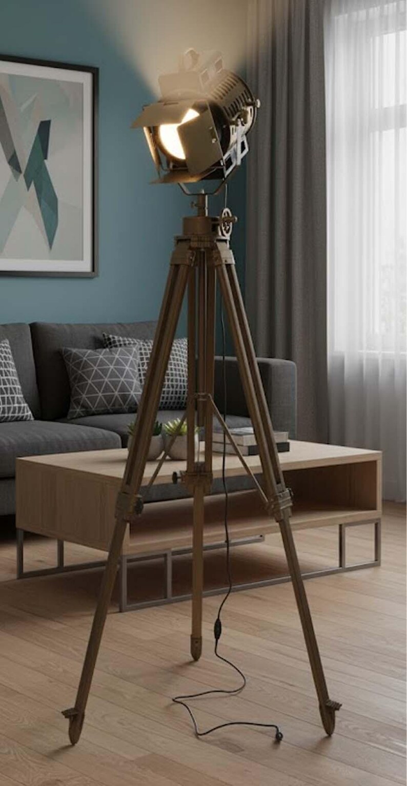 Antique Finish Spotlight on Wooden Tripod view 6