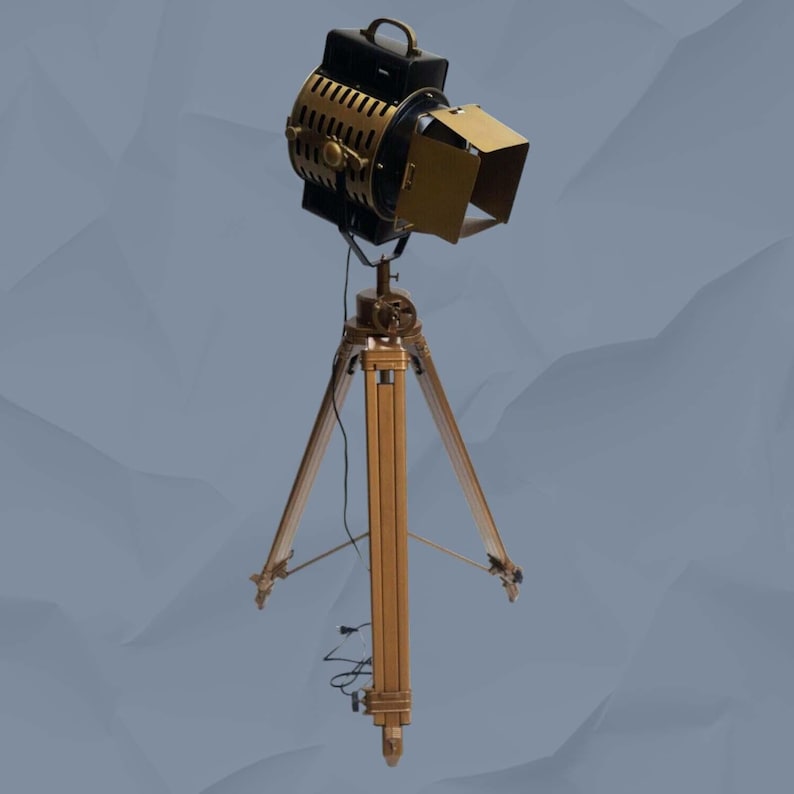 Antique Finish Spotlight on Wooden Tripod view 9