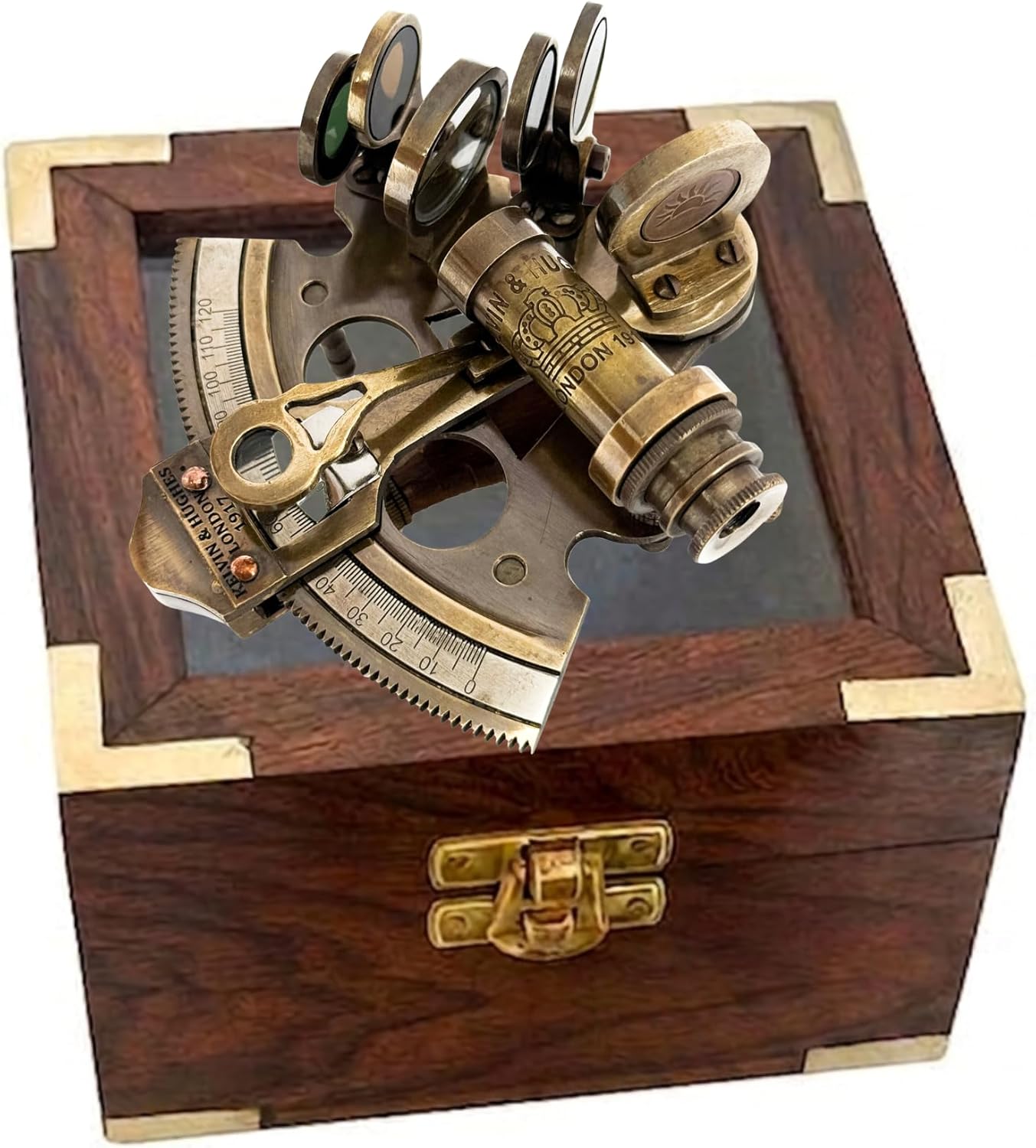 Antique Brass Maritime Sextant with Rosewood Glass-Top Box view 10