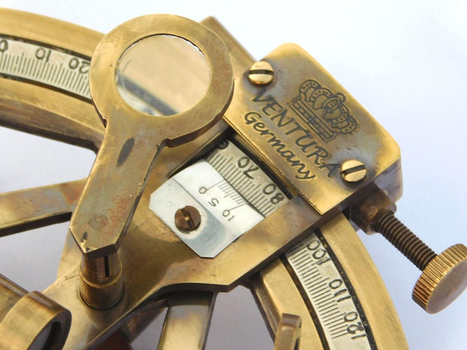 Antique Brass Pocket Sextant with Maritime Astrolabe Design view 4