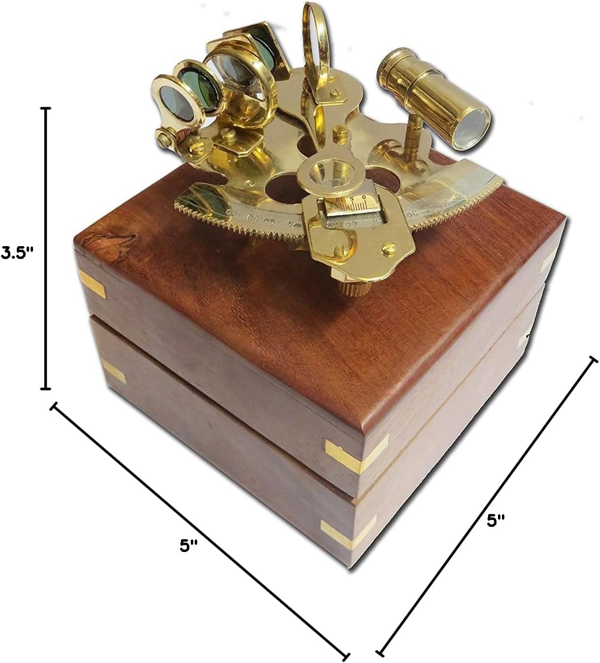 Polished Brass Captain Sextant with Wooden Gift Box view 3