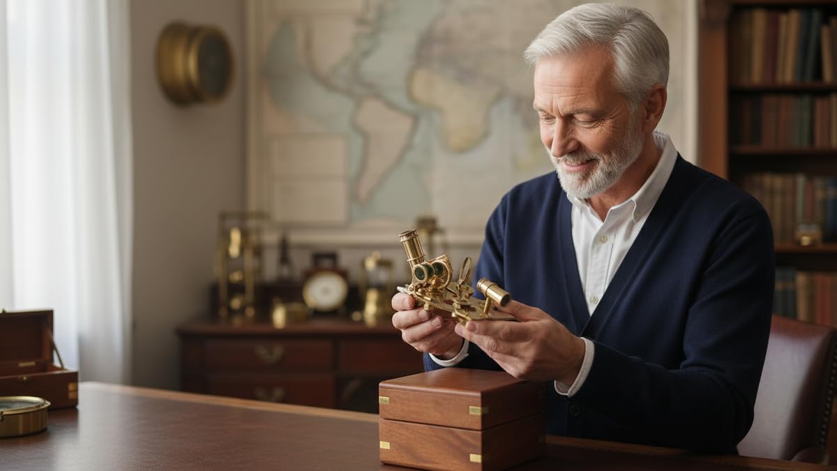 Polished Brass Captain Sextant with Wooden Gift Box view 7