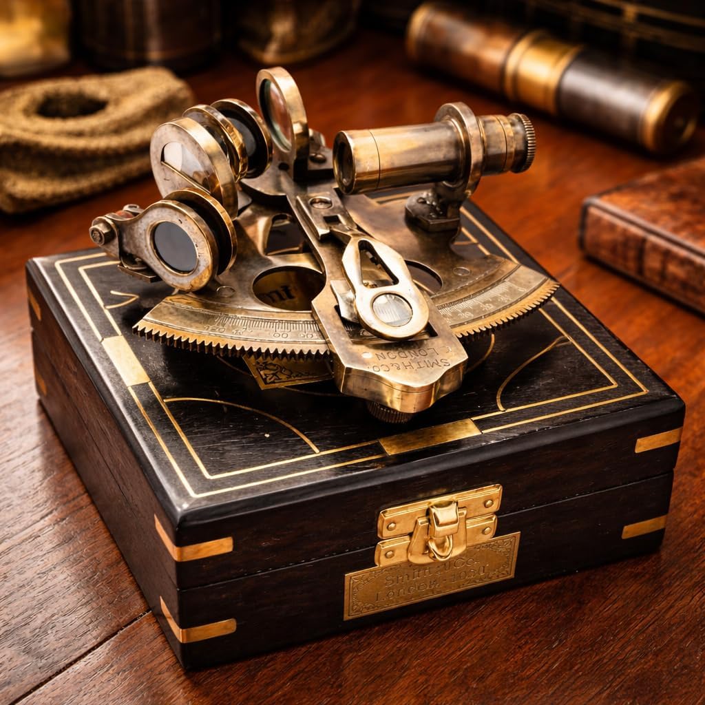 Black Antique Brass Sextant with Black Wooden Box view 2