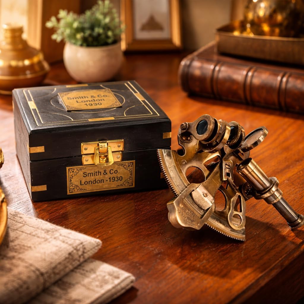 Black Antique Brass Sextant with Black Wooden Box view 8