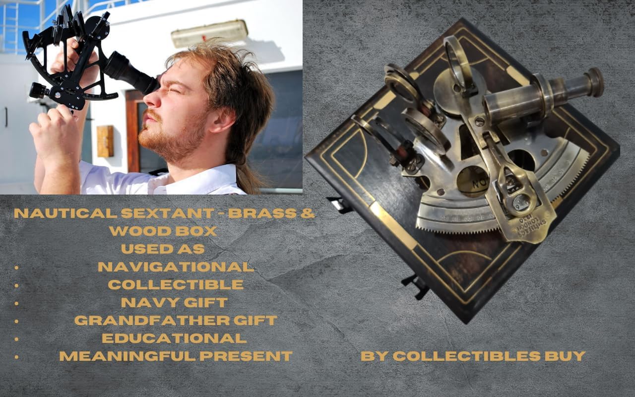 Black Antique Brass Sextant with Black Wooden Box view 9