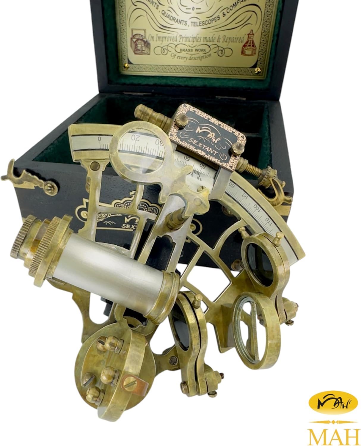 Antique Brass Sextant with Black Wooden Box view 8