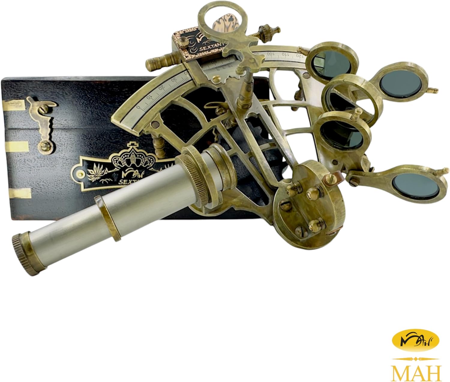 Antique Brass Sextant with Black Wooden Box view 9