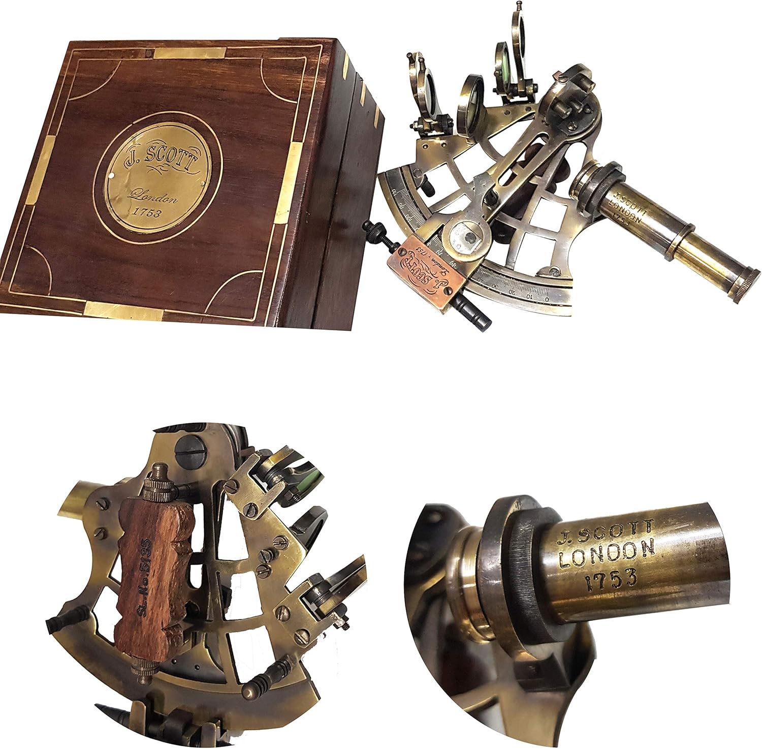 Antique Brass Sextant with Wooden Box view 3