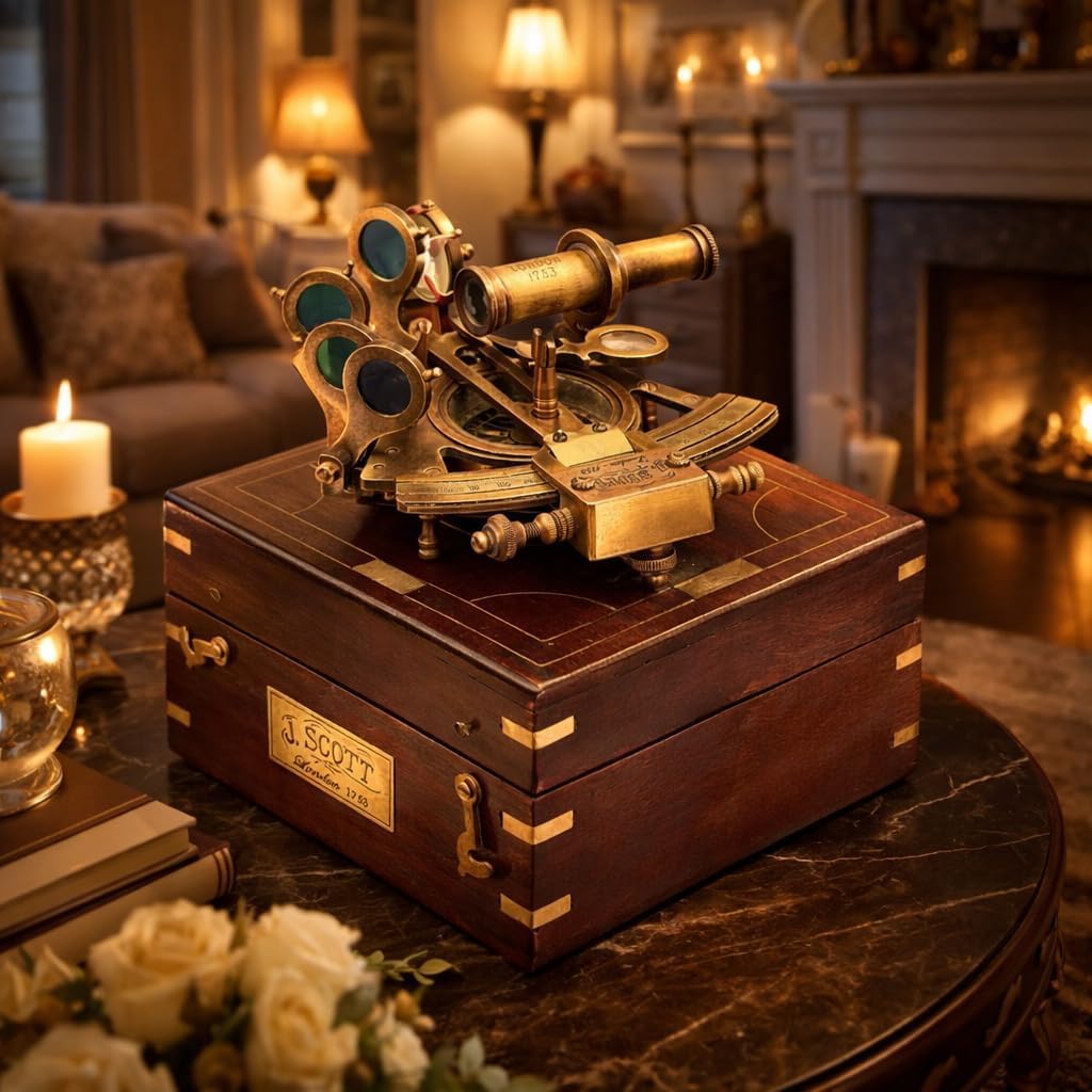 Antique Brass Sextant with Wooden Box view 7