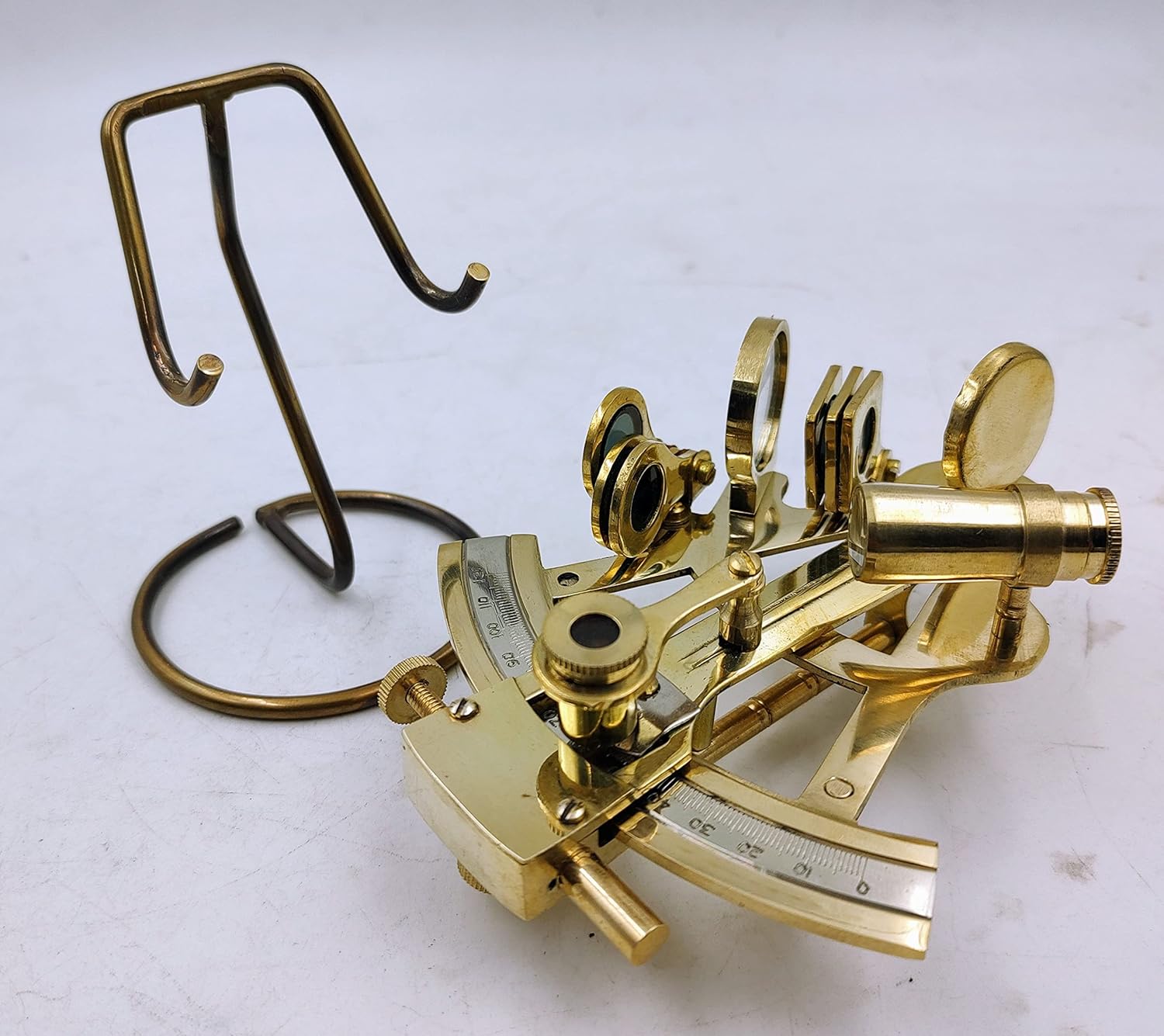 Polished Brass Sextant with Brass Display Stand view 2