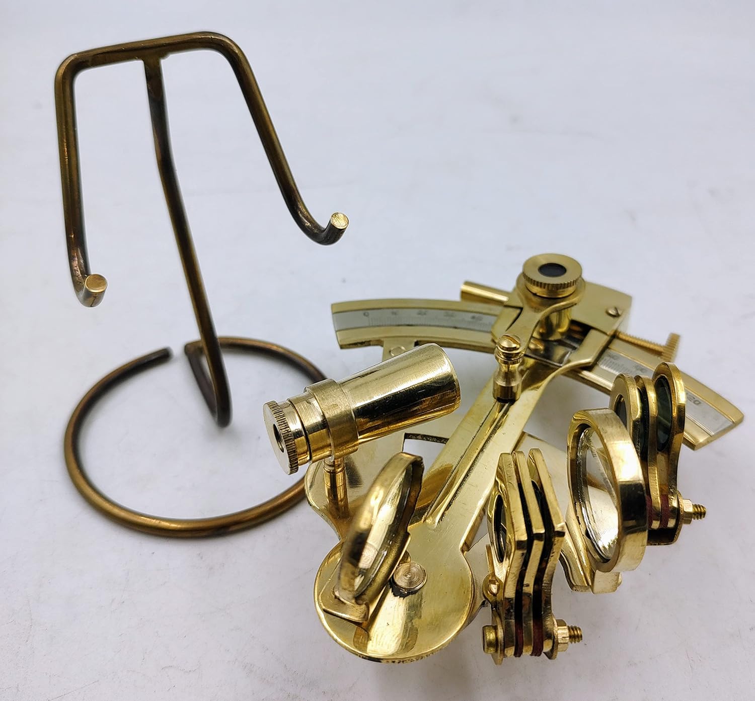 Polished Brass Sextant with Brass Display Stand view 3