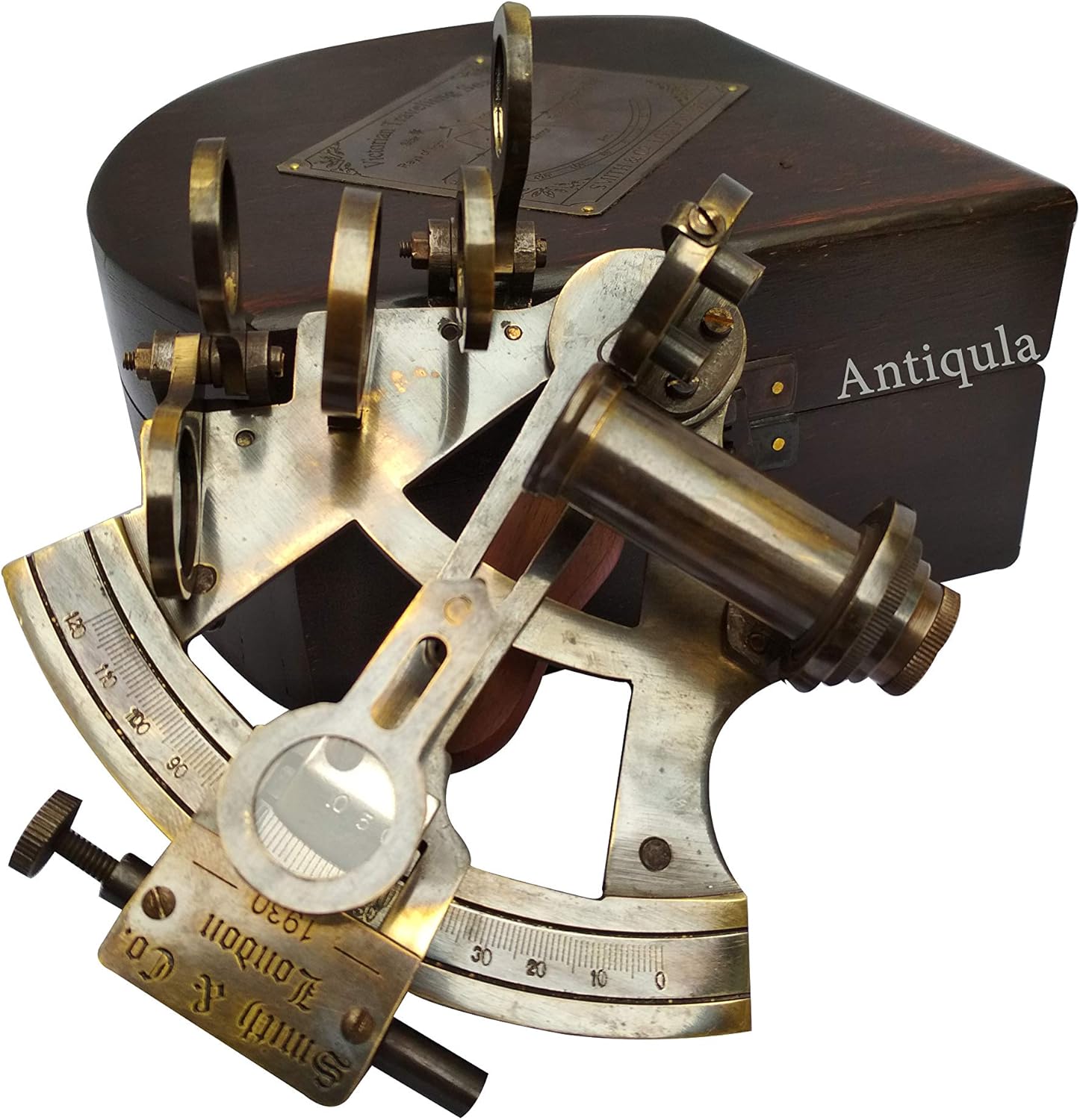Antique Brass Sextant with Triangular Wooden Box view 2