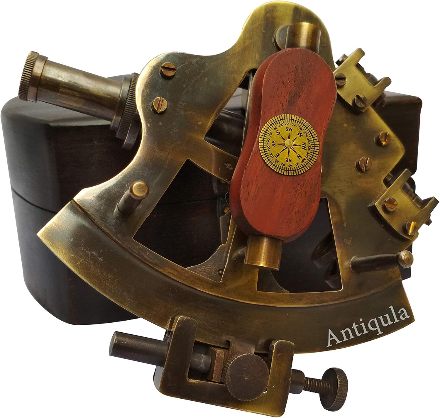 Antique Brass Sextant with Triangular Wooden Box view 4