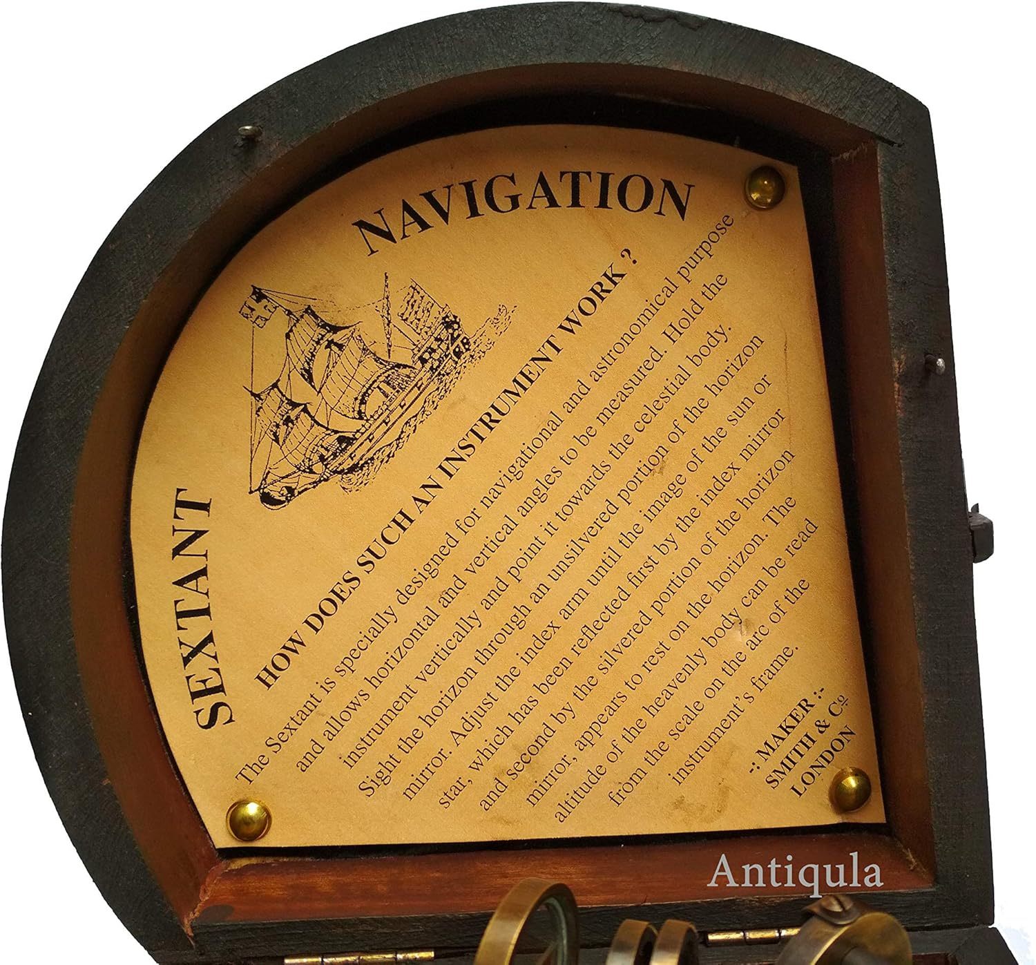 Antique Brass Sextant with Triangular Wooden Box view 5