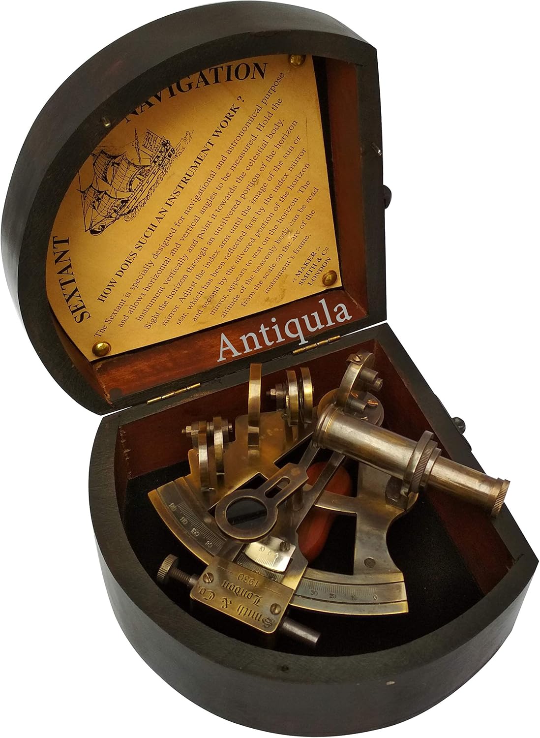 Antique Brass Sextant with Triangular Wooden Box view 7