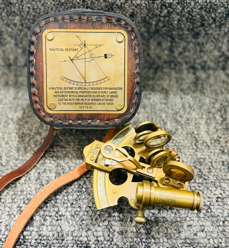 Antique Brass Sextant with Leather Belt Case view 2
