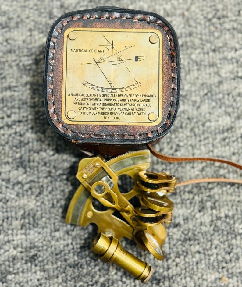 Antique Brass Sextant with Leather Belt Case view 3
