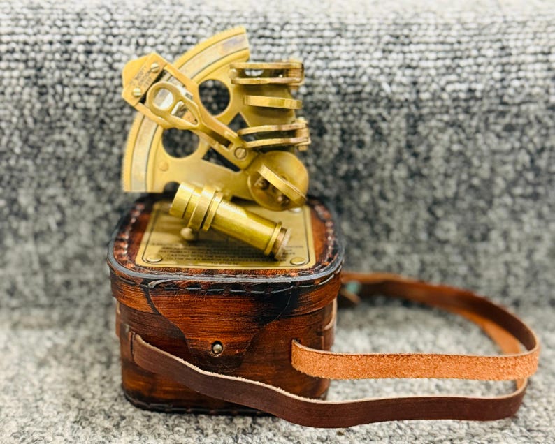 Antique Brass Sextant with Leather Belt Case view 4