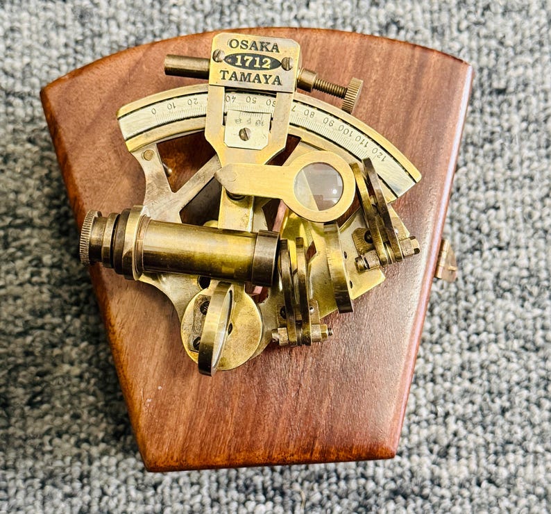 Antique Brass Sextant with Round Rosewood Box view 9