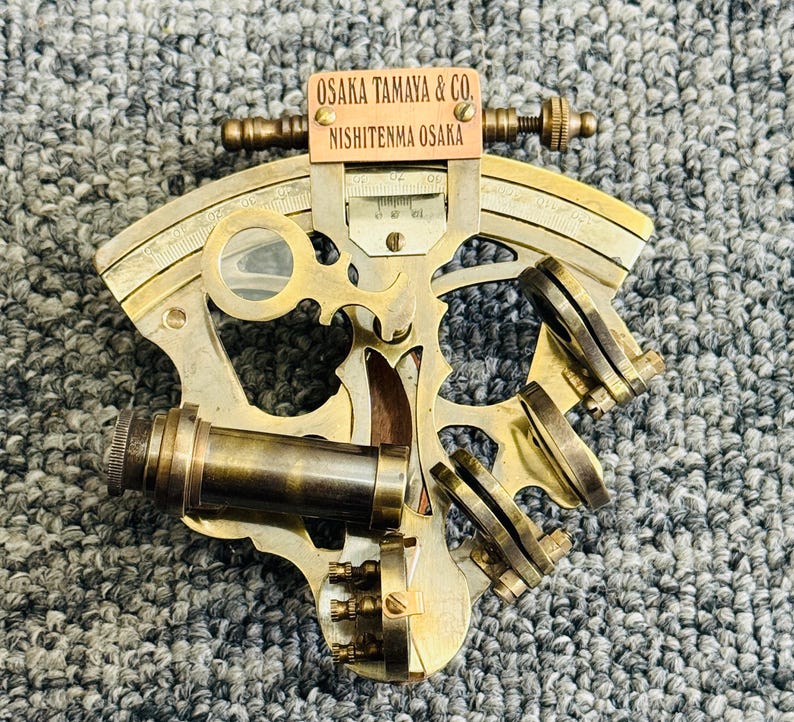 Antique Brass Sextant with Hexagonal Wooden Box view 4