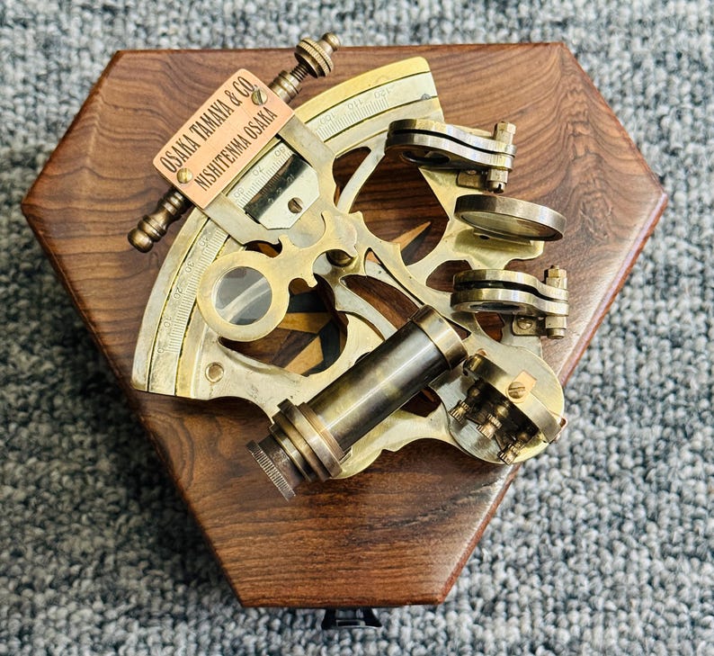 Antique Brass Sextant with Hexagonal Wooden Box view 5