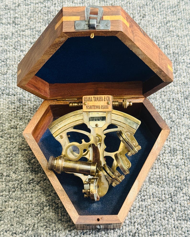 Antique Brass Sextant with Hexagonal Wooden Box view 6