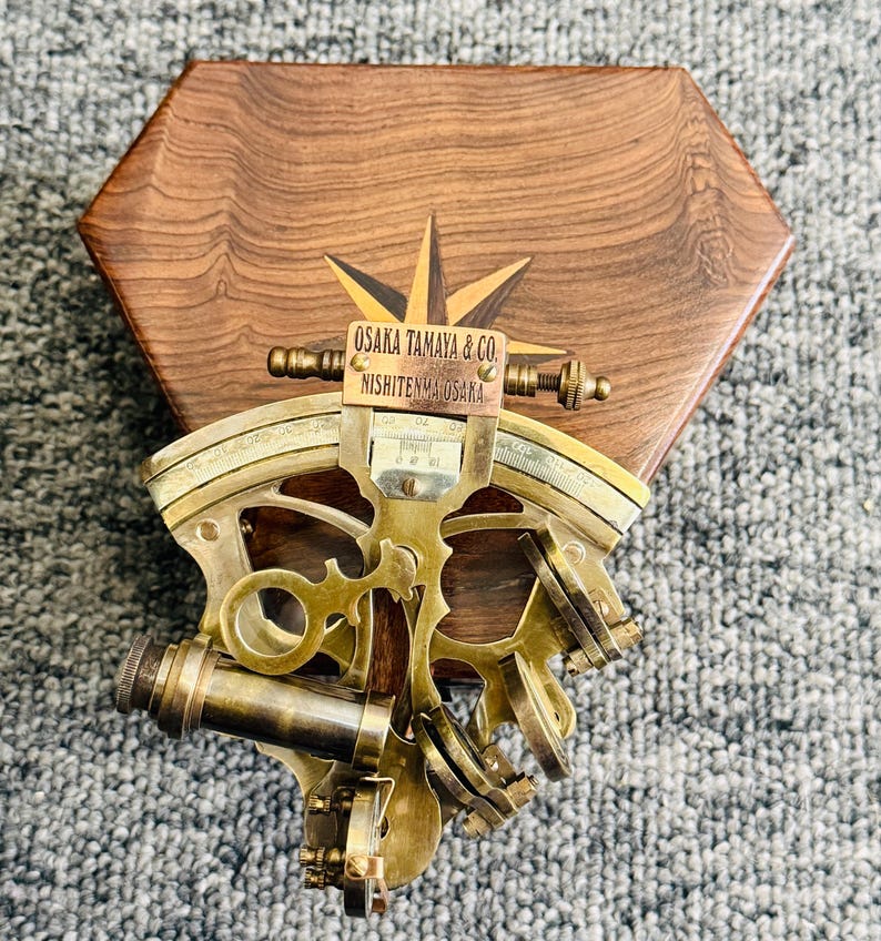 Antique Brass Sextant with Hexagonal Wooden Box view 8