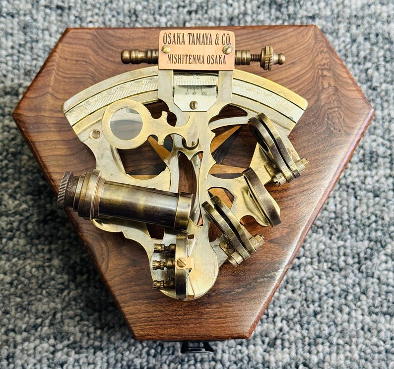 Antique Brass Sextant with Hexagonal Wooden Box view 9