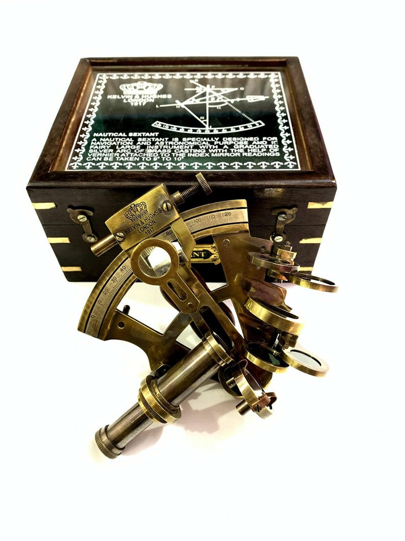 Antique Brass Sextant with Black Wooden Box view 2