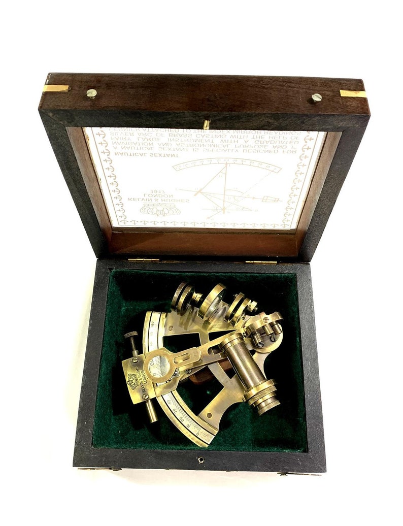 Antique Brass Sextant with Black Wooden Box view 4