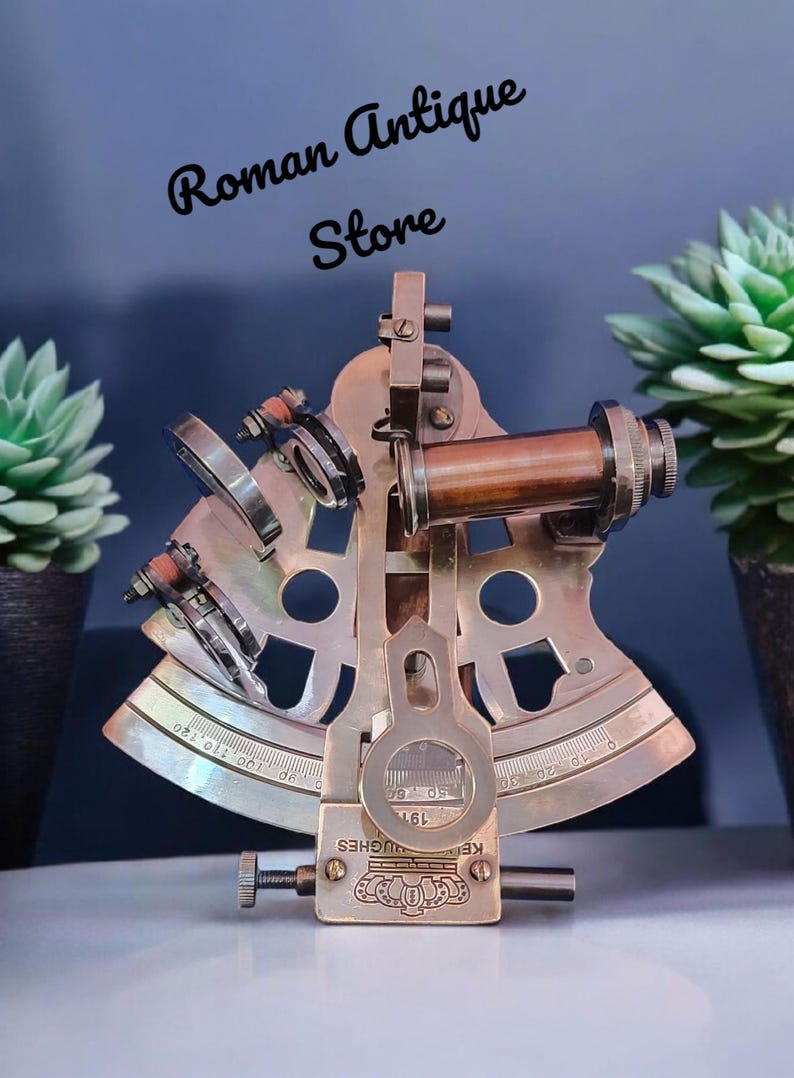 Antique Brass Sextant with Red Leather Box view 3