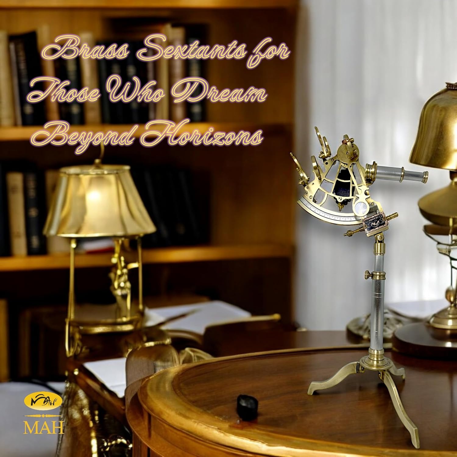 Brass Sextant with Floor Stand and Black Wooden Box view 3