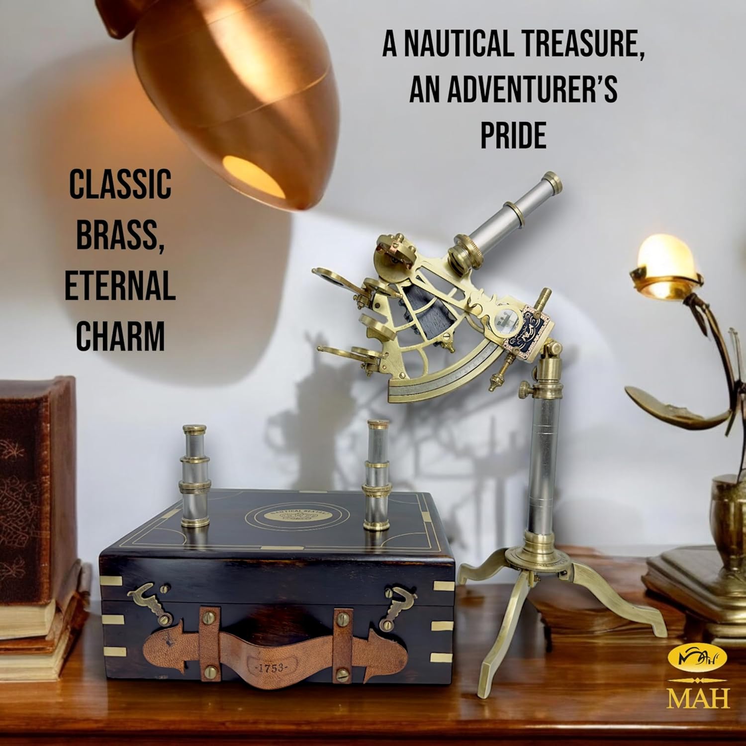 Brass Sextant with Floor Stand and Black Wooden Box view 4
