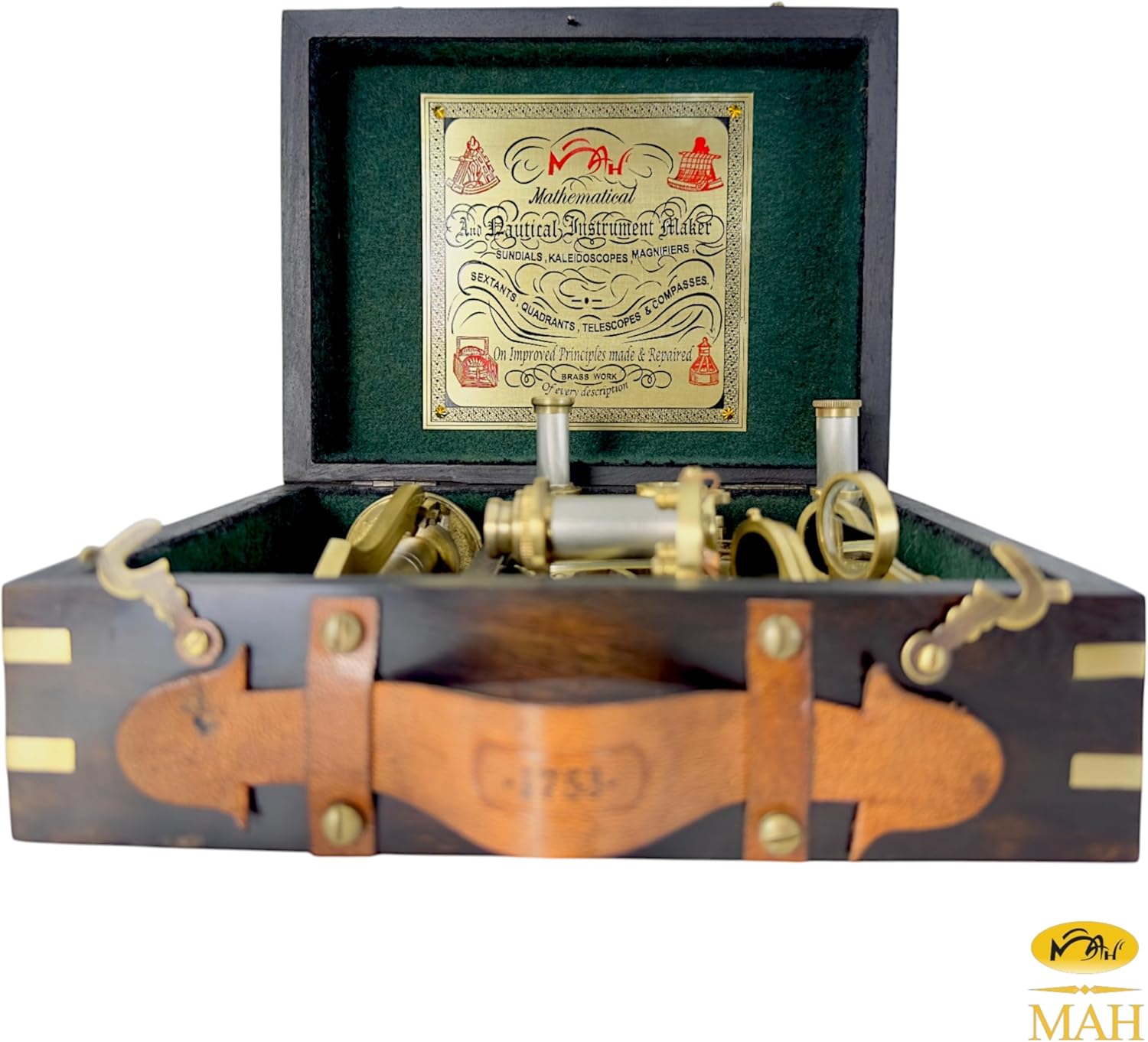 Brass Sextant with Floor Stand and Black Wooden Box view 6