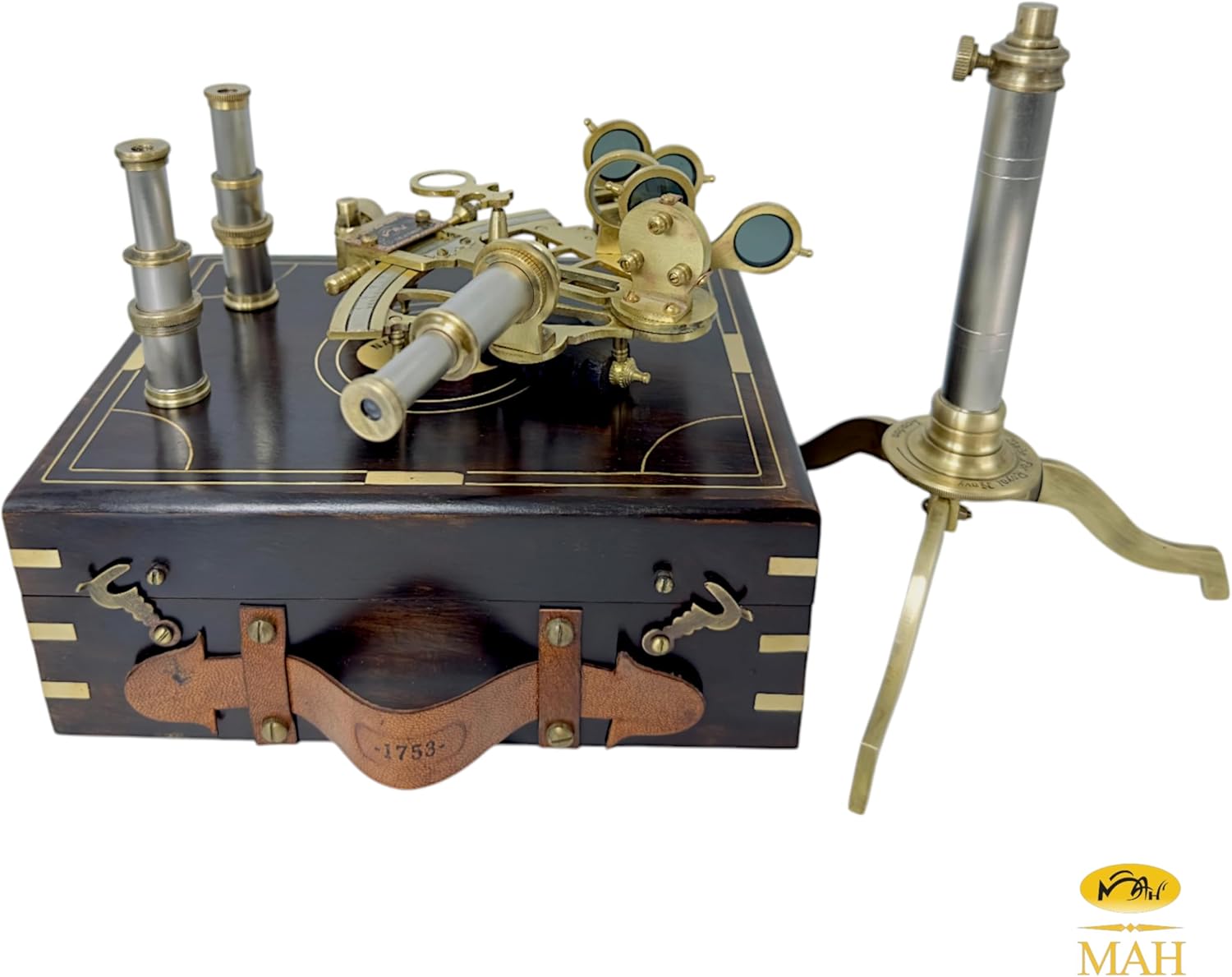 Brass Sextant with Floor Stand and Black Wooden Box view 7