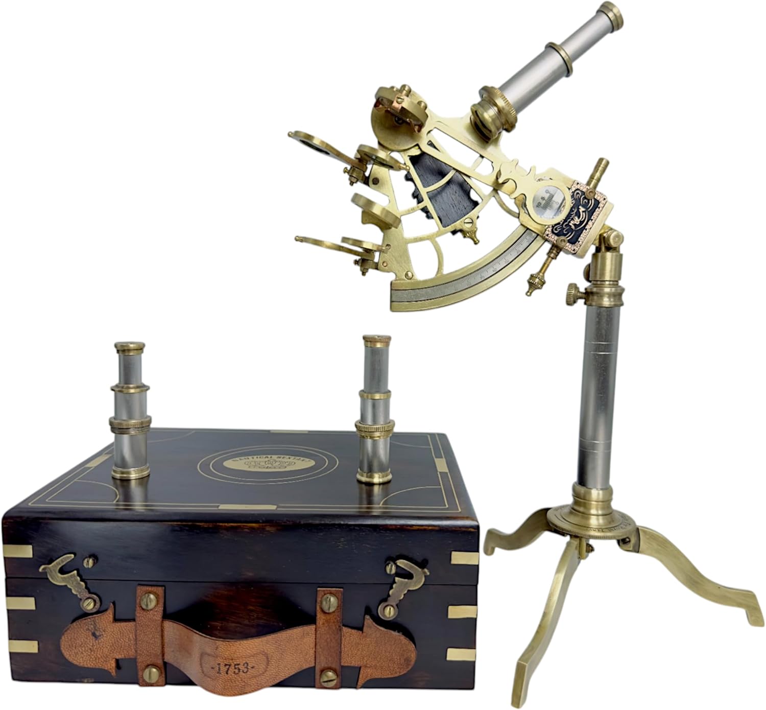 Brass Sextant with Floor Stand and Black Wooden Box view 8