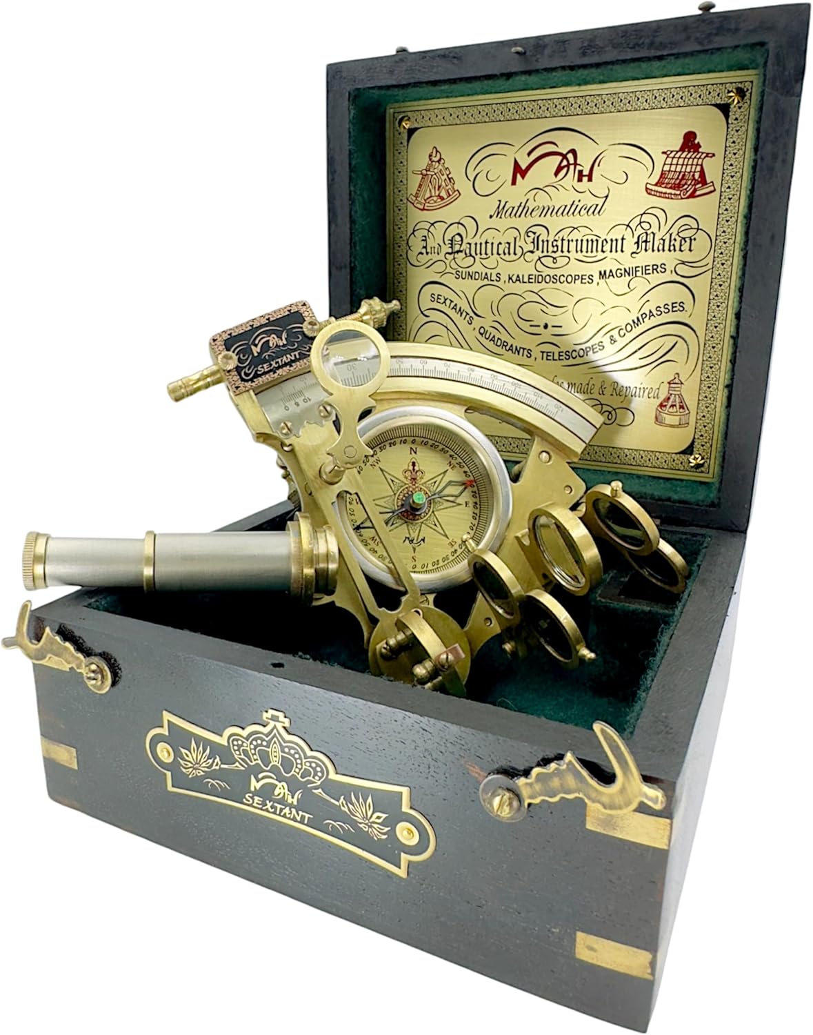 Brass Sextant with Floor Stand and Black Wooden Box view 10