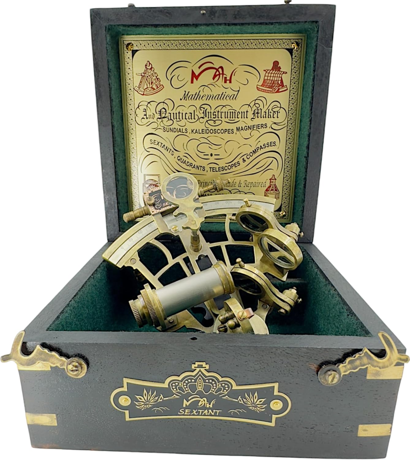 Brass Sextant with Floor Stand and Black Wooden Box view 11